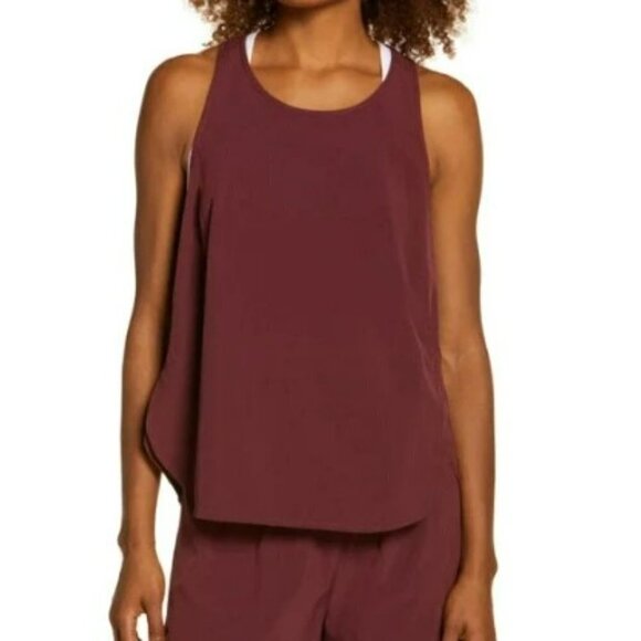 Zella Run In Reflective Stretch Woven Tank  Burgundy London XSmall - Picture 1 of 9